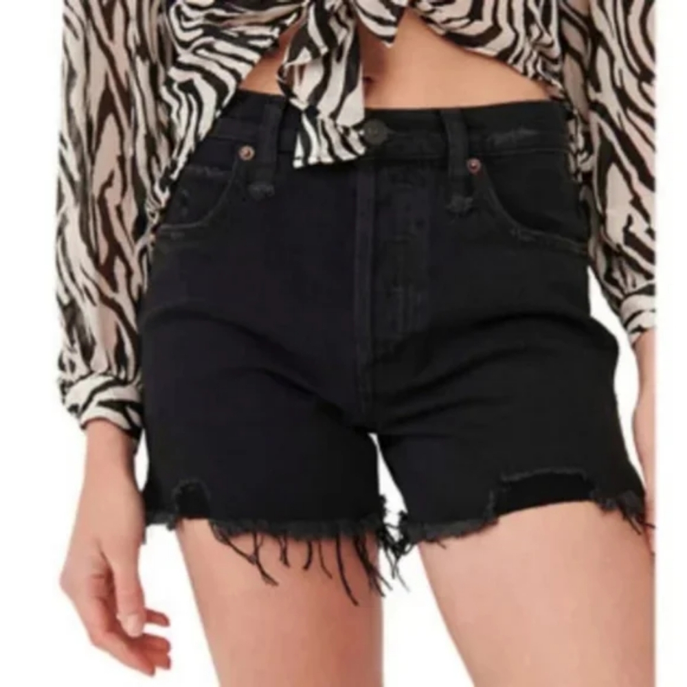 Free People Black Denim Cotton Cutoff Shorts Malai Grey Faded Black Jeans - Picture 3 of 15